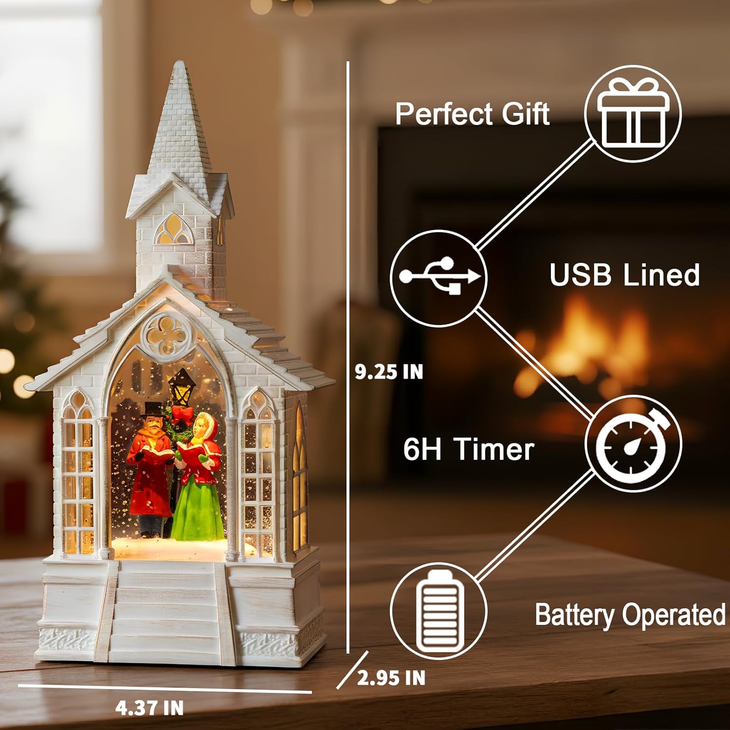Regine Switzerland Christmas Village Snow Globe - Church Choir Water Lantern | Silent Night Music Holiday Decor Gift