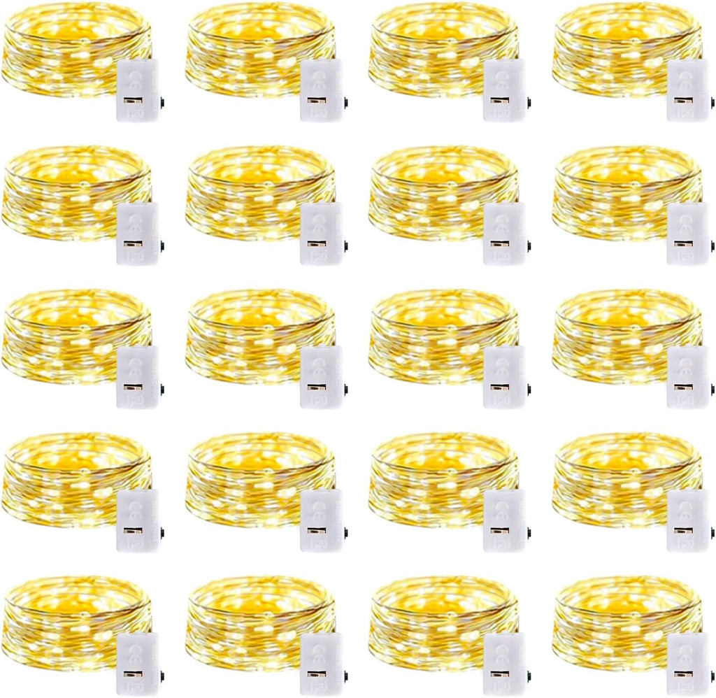 Skiennix 20 Pack LED Fairy Lights - Waterproof Mini Twinkle String Lights for Weddings & Parties | Warm White, 7FT