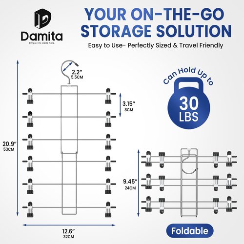DAMITA Skirt Pants Hangers - Space-Saving 6-Tier Closet Organizer with 360° Swivel Hook | Finger-Safe Design