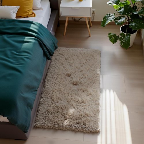 Fluffy Rug | Beige Shag Area Rug - Soft 2x4 Bedroom & Living Room Throw Rug for Cozy Home Decor
