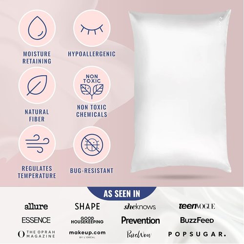 Blissy Silk Pillowcase - 100% Pure Mulberry Silk for Hair & Skin - 22 Momme, White | Standard, Queen & King Sizes
