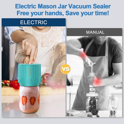 LOVE MOMENT Electric Mason Jar Vacuum Sealer Kit - Fits Wide & Regular Mouth Jars - Green