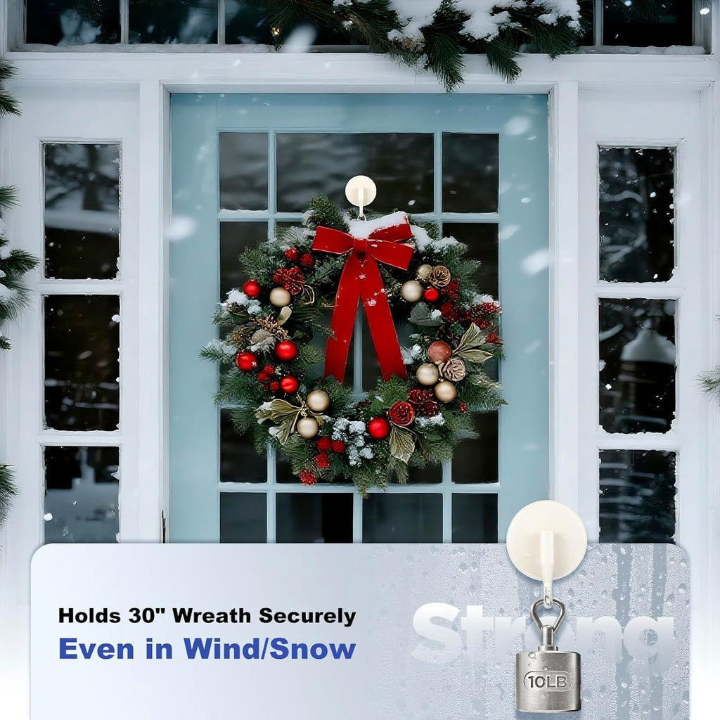 OUTXE Wreath Hanger - Upgraded Suction Cup Hook for Front Door & Windows | 4-Pack (White)