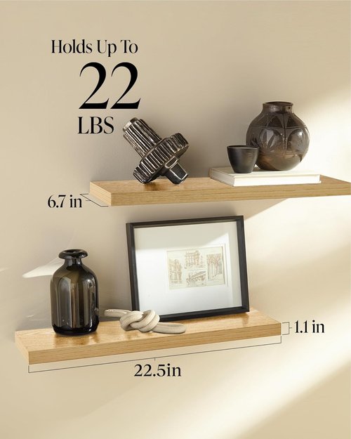 BAYKA Floating Shelves - Rustic Wall-Mounted Wood Shelves for Bathroom & Living Room | Set of 3 (Light Oak, 22.5 Inches)
