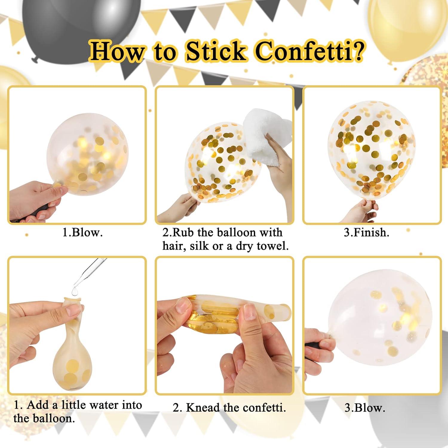 RUBFAC Black and Gold Balloons - 130pcs Graduation Decorations | Metallic Confetti Arch Kit for Parties