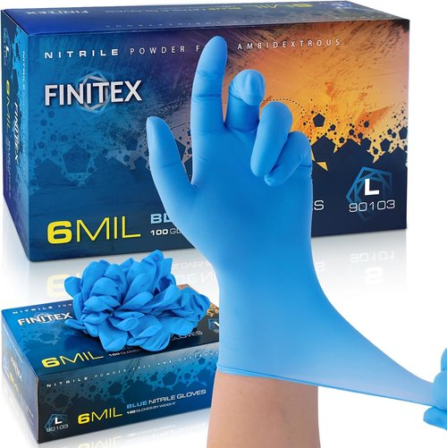 FINITEX Disposable Blue Nitrile Gloves - 6mil Heavy Duty, Latex-Free, 100PCS | Food Safe & Powder-Free