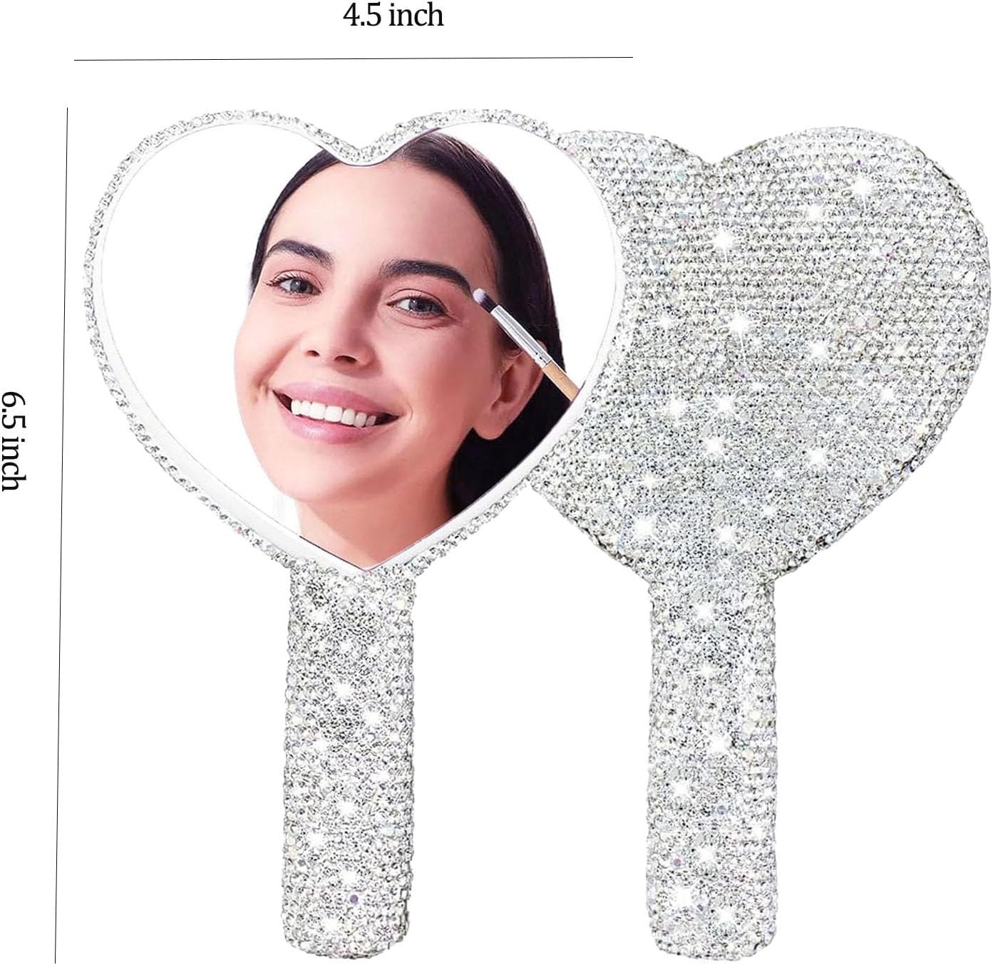 Skiennix Large Rhinestone Handheld Mirror - Dazzling Glitter Design for Weddings | Silver & White
