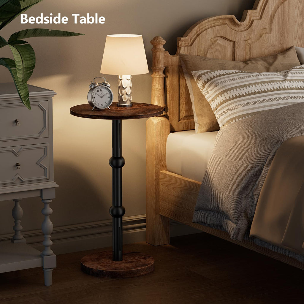 Yuede Drink Table, Small Round Side Table for Small Spaces, Modern Accent Round End Tables with Metal Leg, Thickened Wood Pedestal Coffee Tables for Living Room, Bedroom, Narrow Corners,Sofa Couch