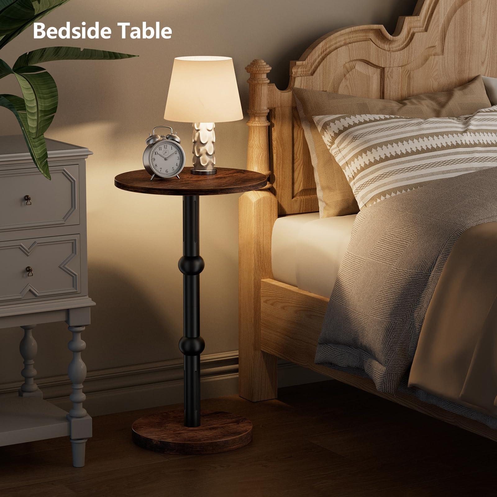Yuede Drink Table, Small Round Side Table for Small Spaces, Modern Accent Round End Tables with Metal Leg, Thickened Wood Pedestal Coffee Tables for Living Room, Bedroom, Narrow Corners,Sofa Couch