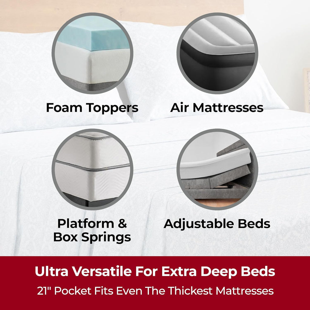 Mellanni Extra Deep King Sheets - Hotel Luxury Ultra Soft Cooling Bedding - 4 PC Set in Laced Sky Blue