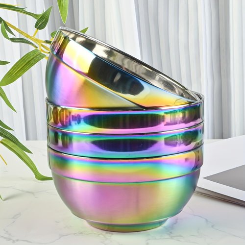 JEPISADI Stainless Steel Dinnerware Set - Plates and Bowls Set With Coffee, Pasta, Kitchen Utensils - KITCHEN AND DINING Essentials- is Dishwasher Safe and Microwave Safe （Rainbow）