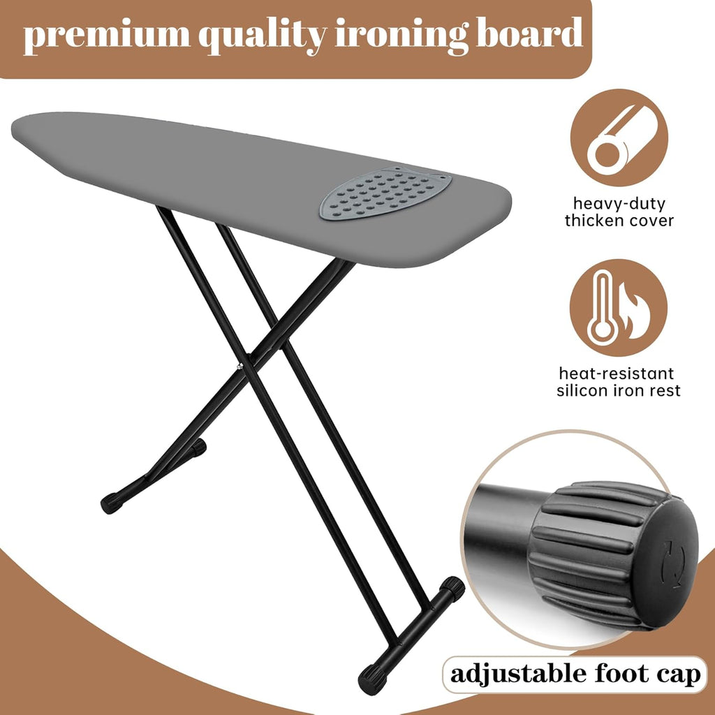 Skiennix Ironing Board - Compact Space Saver with Extra Thick Padding | 13 x 43 Inches, Grey
