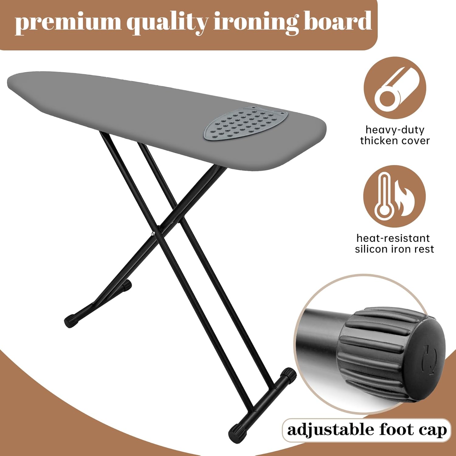 Skiennix Ironing Board - Compact Space Saver with Extra Thick Padding | 13 x 43 Inches, Grey