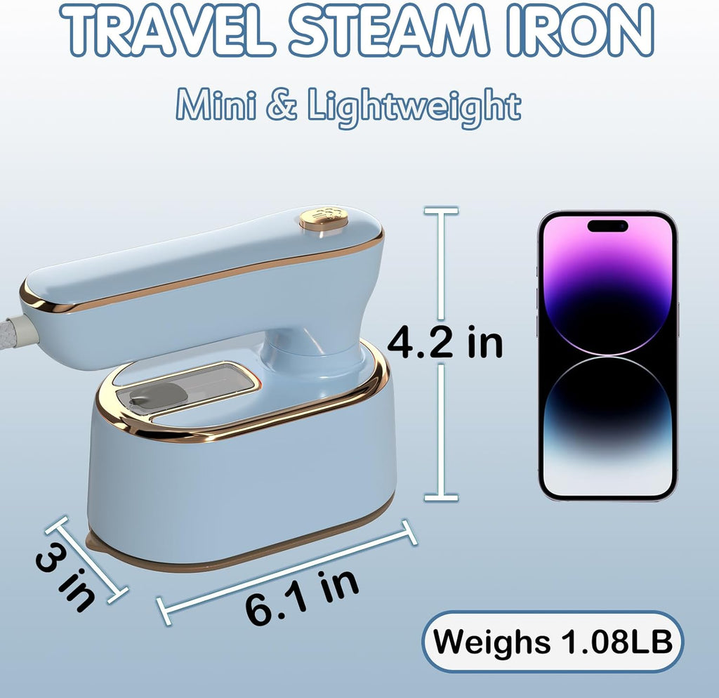Skiennix Travel Steamer Iron - Mini Portable Ironing Machine for Clothes | Compact Size in Sky Blue