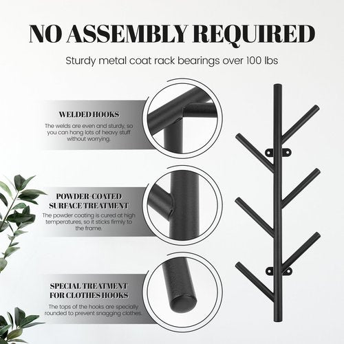 Tongyuyan 2 Pack Vertical Coat Rack Wall Mount,Metal Vertical Hat Rack for Wall(16 inches),Suitable for Hanging Clothes, Hats, Bags and Scarves(Black)