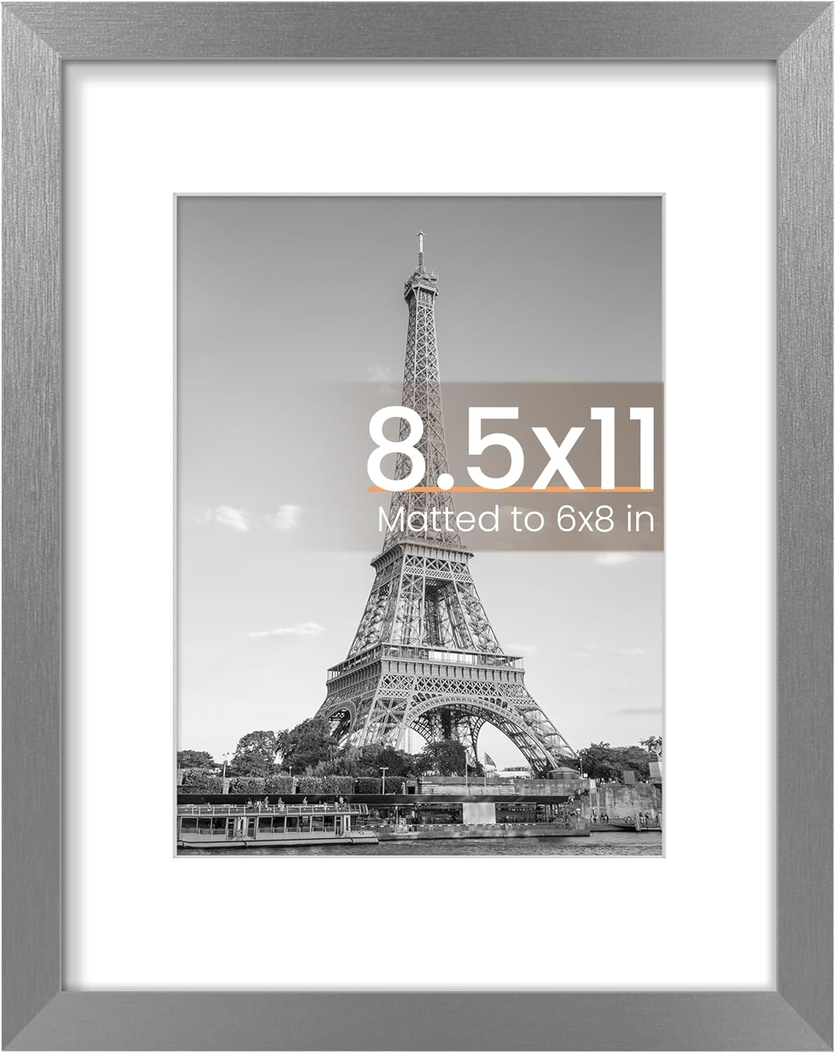 Upsimples 8.5x11 Picture Frame - Versatile Display for 6x8 or 8.5x11 Photos | Metallic Gray, 1 Pack