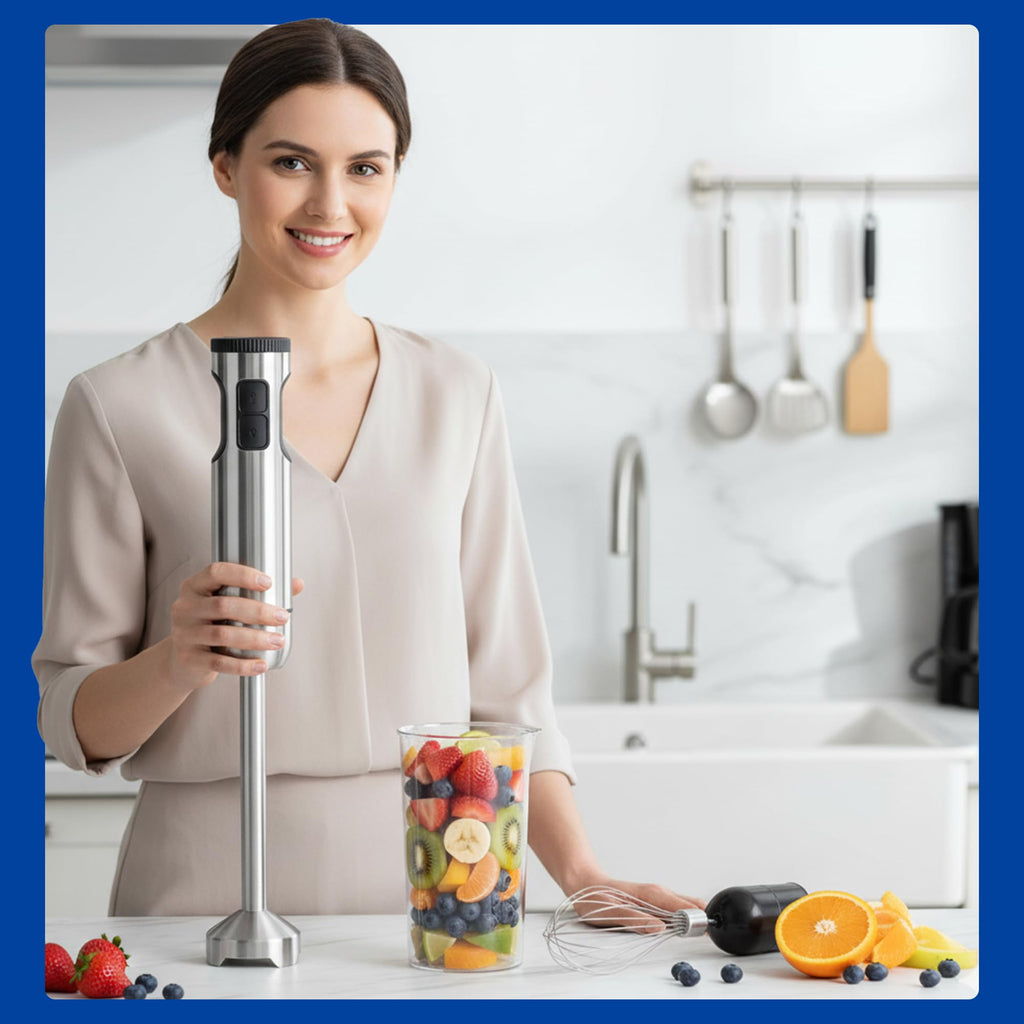 TEGH Immersion Blender Handheld, 8-Speed 4-in-1 Stainless Steel Hand Blender Stick | Electric Hand Mixer & Food Processor | Corded Emulsion Blender for Smoothies, Soups, Sauces & Baby Food