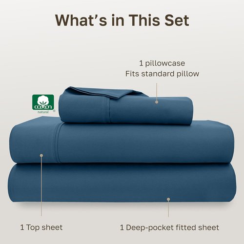 California Design Den Twin Bed Sheet Set - 100% Cotton, 400 Thread Count, Silky Sateen Weave - Peacock Blue