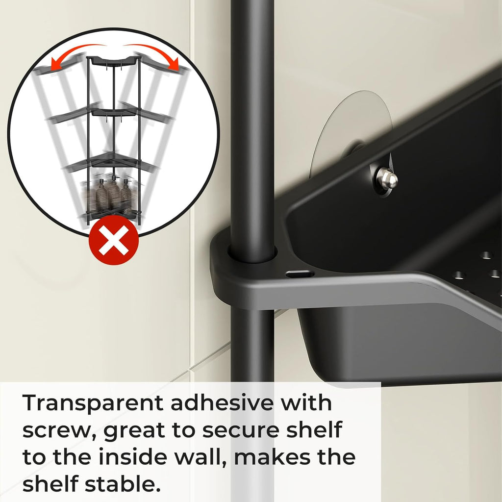 ODesign 4-Tier Corner Shower Caddy - Rustproof Plastic & Metal Organizer for Bathroom, Black
