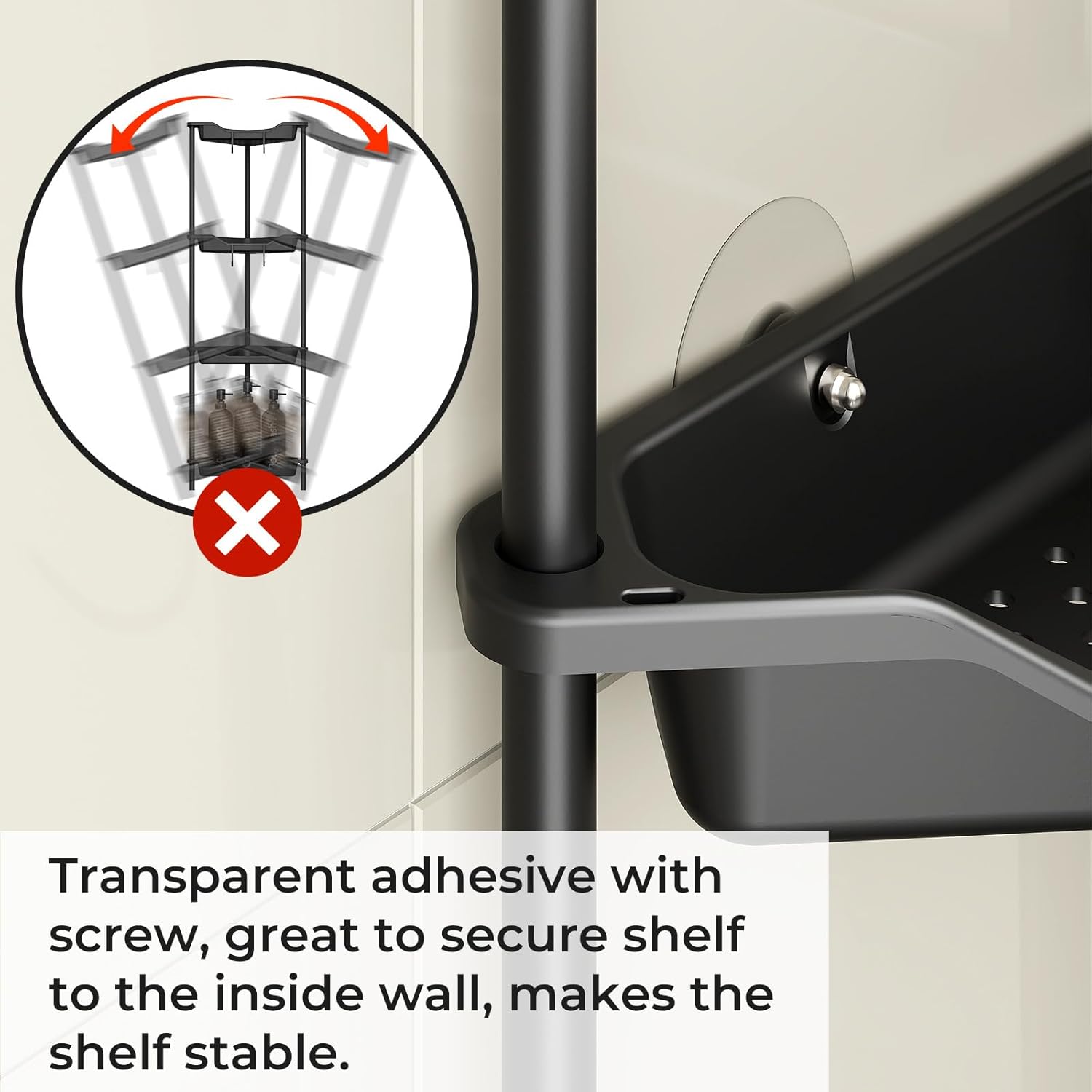 ODesign 4-Tier Corner Shower Caddy - Rustproof Plastic & Metal Organizer for Bathroom, Black