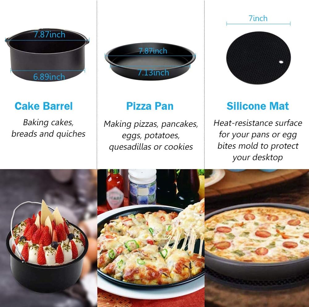 Phillips Air Fryer Accessories Set - 7 Essential Tools Including Egg Bites Mold & Pizza Pan | Fits 3.5Qt-5.8Qt Models