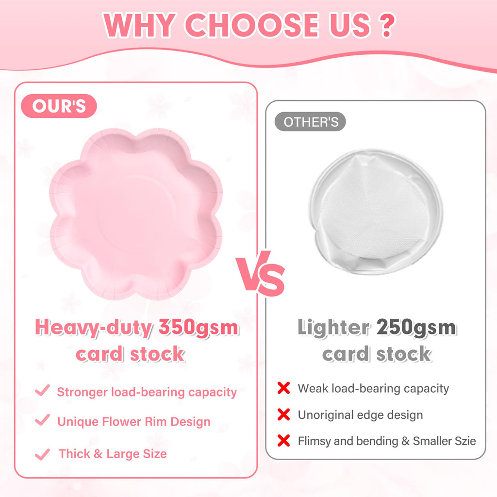 350 Pcs Pink Paper Plates and Napkins Set, Tableware Set for 50 Guests Include Disposable Pink Scalloped Plates, Napkins, Cups, Knives, Forks & Spoon for Baby Shower Mother's Day Wedding Birthday