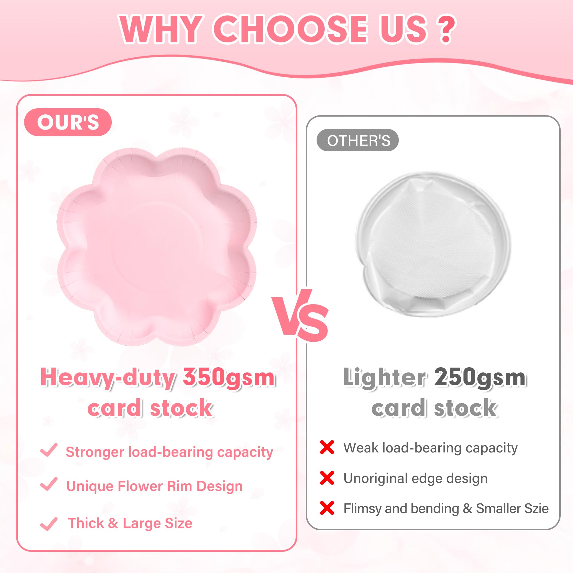 350 Pcs Pink Paper Plates and Napkins Set, Tableware Set for 50 Guests Include Disposable Pink Scalloped Plates, Napkins, Cups, Knives, Forks & Spoon for Baby Shower Mother's Day Wedding Birthday