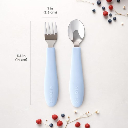 ASOMIC Toddler Utensils - 6-Piece Kids Silverware Set with Silicone Handles | Premium 316 Stainless Steel, Dishwasher Safe (Sage/Sky Blue/Ivory)