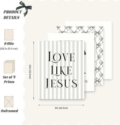 LARTSFRO Coquette Black Bow Wall Art Decor - Inspirational Christian Posters for Teen Girls | Set of 4, 10x8 Inch Unframed