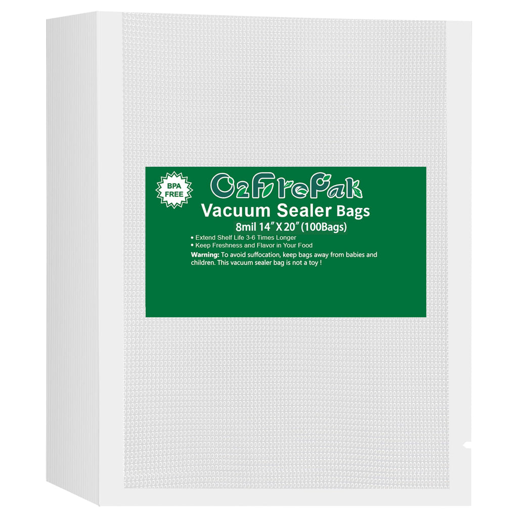O2frepak 100 Count Big Size 14"x20" 8mil Vacuum Sealer Bags with BPA Free and Puncture Prevention,Vacuum Seal Freezer Bags,Great for Sous Vide Vaccume Sealer PreCut Bags