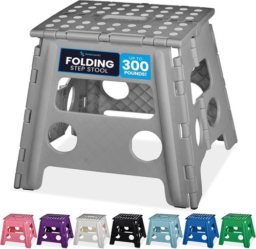 Handy Laundry Folding Step Stool - Lightweight & Sturdy for Adults and Kids - Easy One Flip Open - Grey, 13 Inch