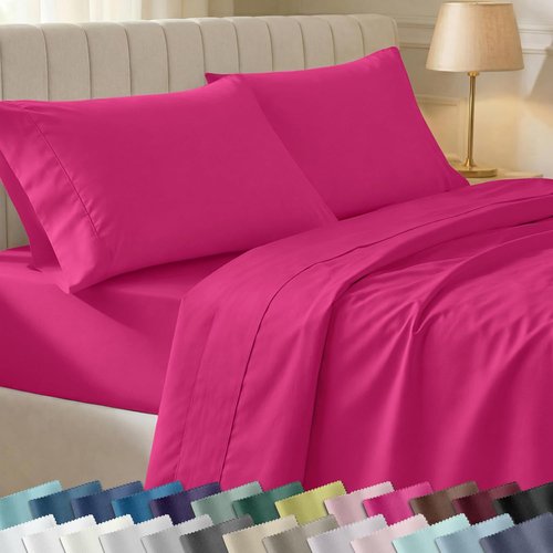 California Design Den King Size Cotton Sheet Set - 100% Long Staple Cotton, 400 Thread Count, Silky Sateen - Hot Pink