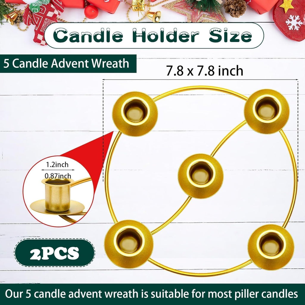 Regine Switzerland 2 Pack Christmas Advent Wreath Candle Holders - Gold Metal Centerpiece for Holiday Decor
