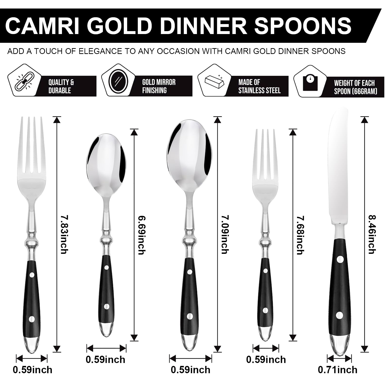20-Piece Silverware Set for 4, Everyday Flatware, Black Handles Utensils Set, Retro Stainless Steel Forks and Spoons, Mirror Finished Utensil Sets for Home Restaurant, Dishwasher Safe Cutlery