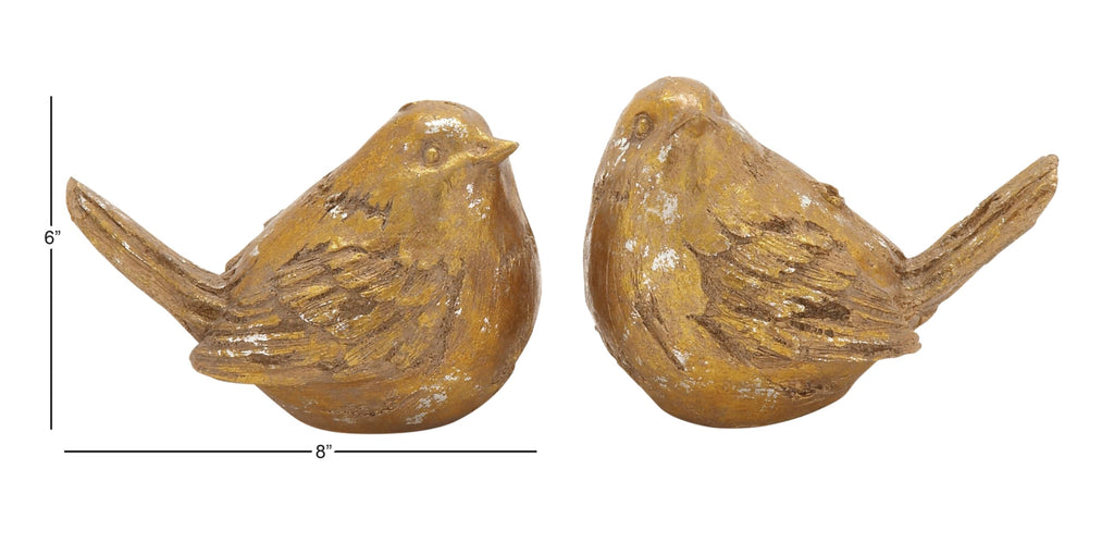 Deco 79 Polystone Bird Decorative Sculpture Home Decor Statues, Set of 2 Accent Figurines 8"W, 6"H, Gold