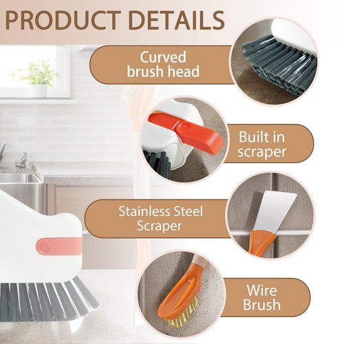 Groove Cleaning Brushes 2 in 1 Window Track Cleaner Cleaning Tools, Multifunction Hard Bristle Grout Crevice Cleaning Brush with Scraper for Kitchen Stove Sink, Sliding Door Track, Window Sill, 2PCS