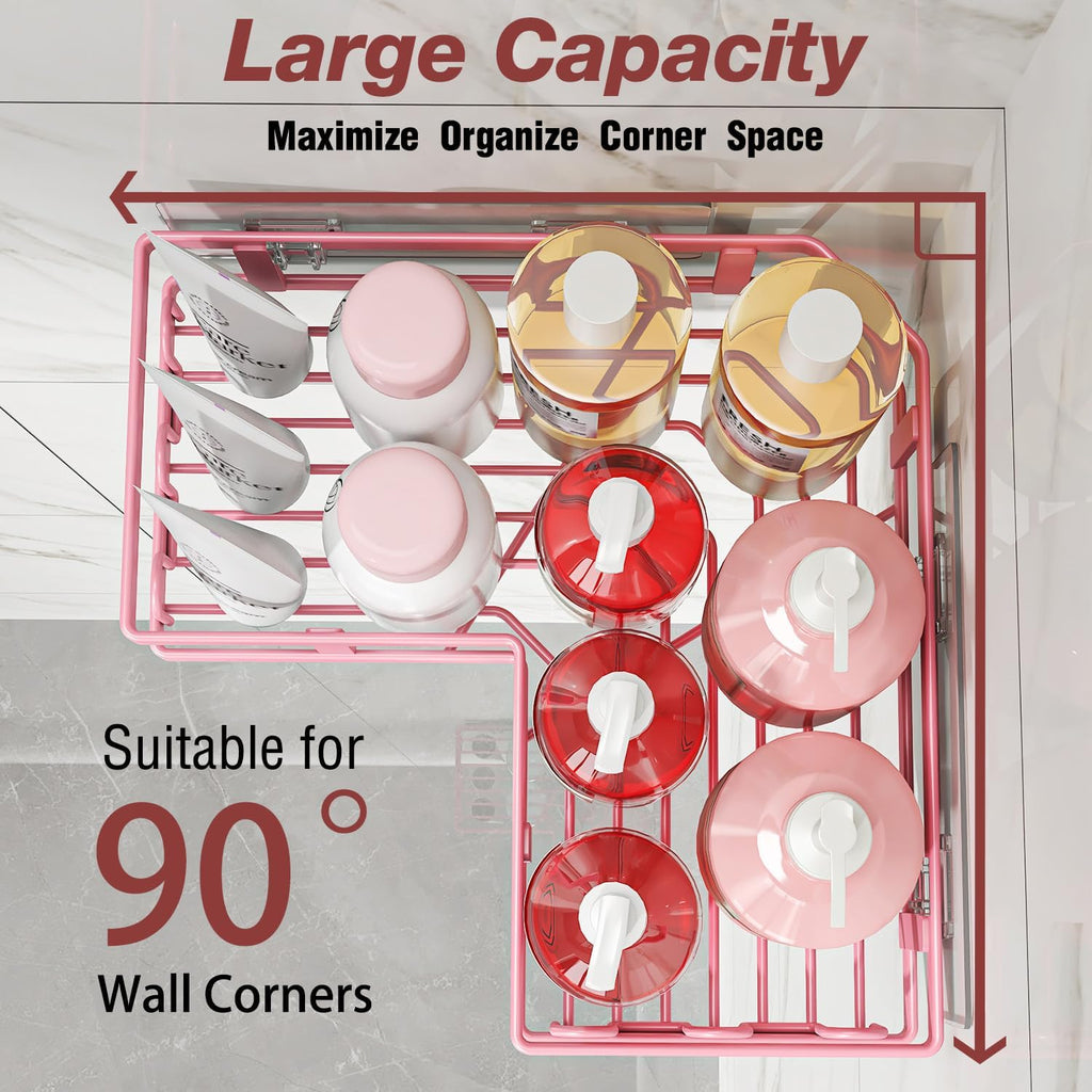 Youvip 4-Pack Adhesive Corner Shower Caddy - Rustproof Wall-Mounted Organizer for Bathroom & Kitchen | Pink