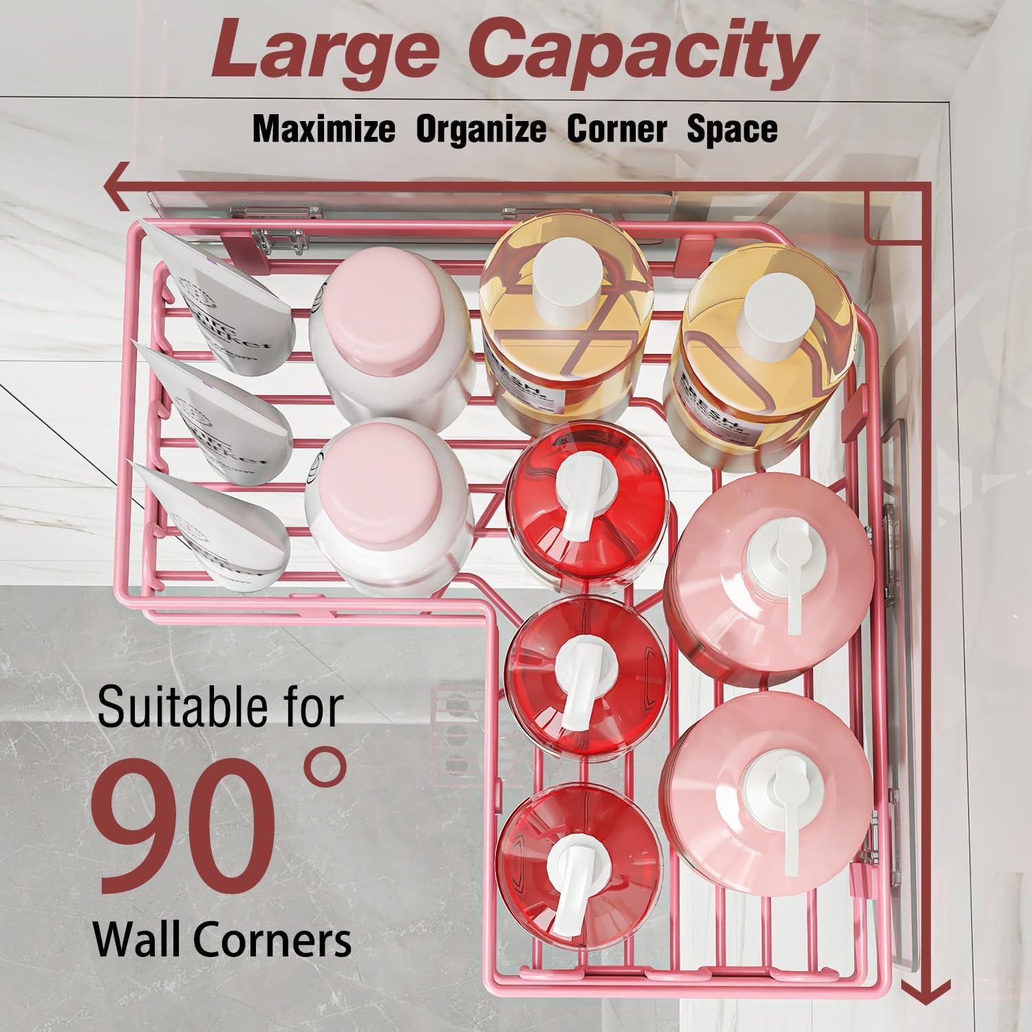 Youvip 4-Pack Adhesive Corner Shower Caddy - Rustproof Wall-Mounted Organizer for Bathroom & Kitchen | Pink