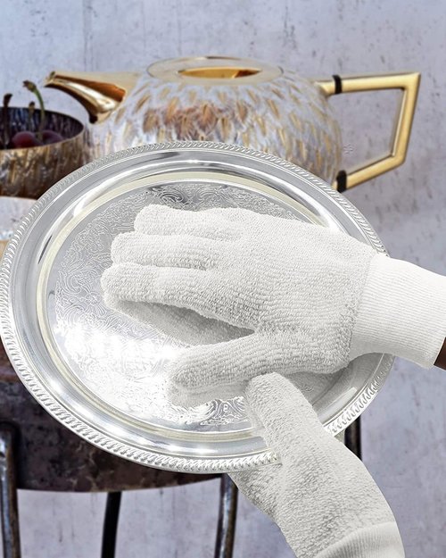 Evridwear Silver Polishing Gloves Polish Cleaning Glove Mitt for Sterling Silver Brass (S/M)
