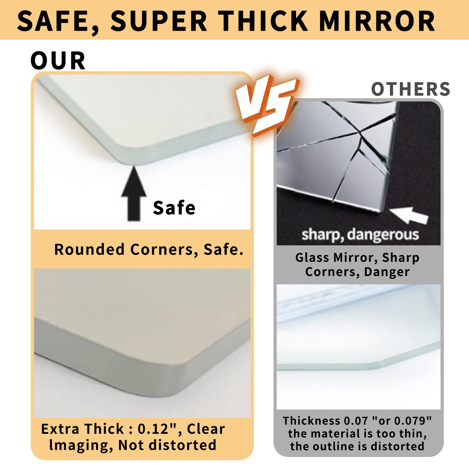 Unbreakable Kids Mirror Tiles for Wall Decor, 4 PCS 12 x 12 Inches Toddler Mirror Full Length, Stick on Classroom Small Plastic Baby Mirrors, Shatterproof Home Gym Acrylic Door Mirrors for Bedroom