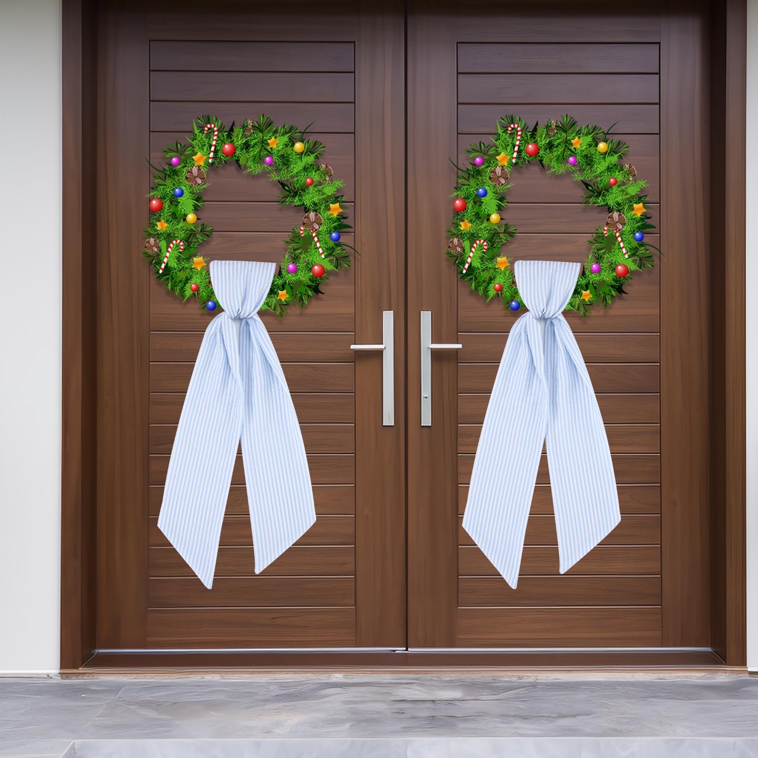 Skiennix 2 Pack Wreath Sash - Blue Stripe Design for Monogram Embroidery | 5'' W x 54'' L Front Door Decor
