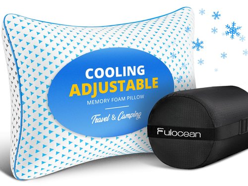 Small Cooling Memory Foam Travel Pillows for Airplanes Sleeping, Compressible Camping Pillow, Mini Adjustable Shredded Foam Bed Pillow for Medium Firm Neck Knee Lumbar Support, Ideal Car, Backpacking
