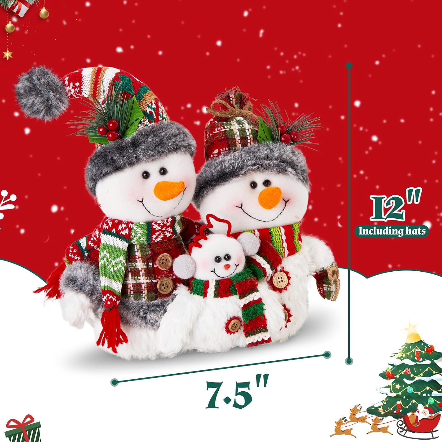 WEWILL 12'' Christmas Snowman Figurine - Cozy Family Decor for Holiday Tabletop & Tree Display
