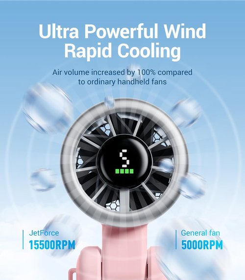 Diveblues Portable Handheld Turbo Fan - 5 Speed Battery Operated Cooling Fan | 12-Hour Runtime for Travel & Outdoor Use