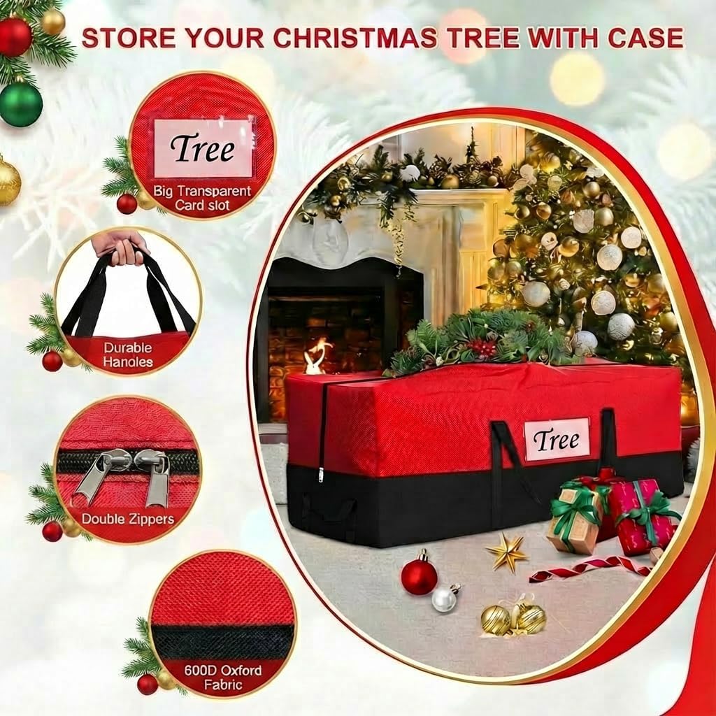 PLTCAT Christmas Tree Storage Bag - Heavy Duty 10-12 Ft Artificial Tree Container with Zipper & Pocket - Red
