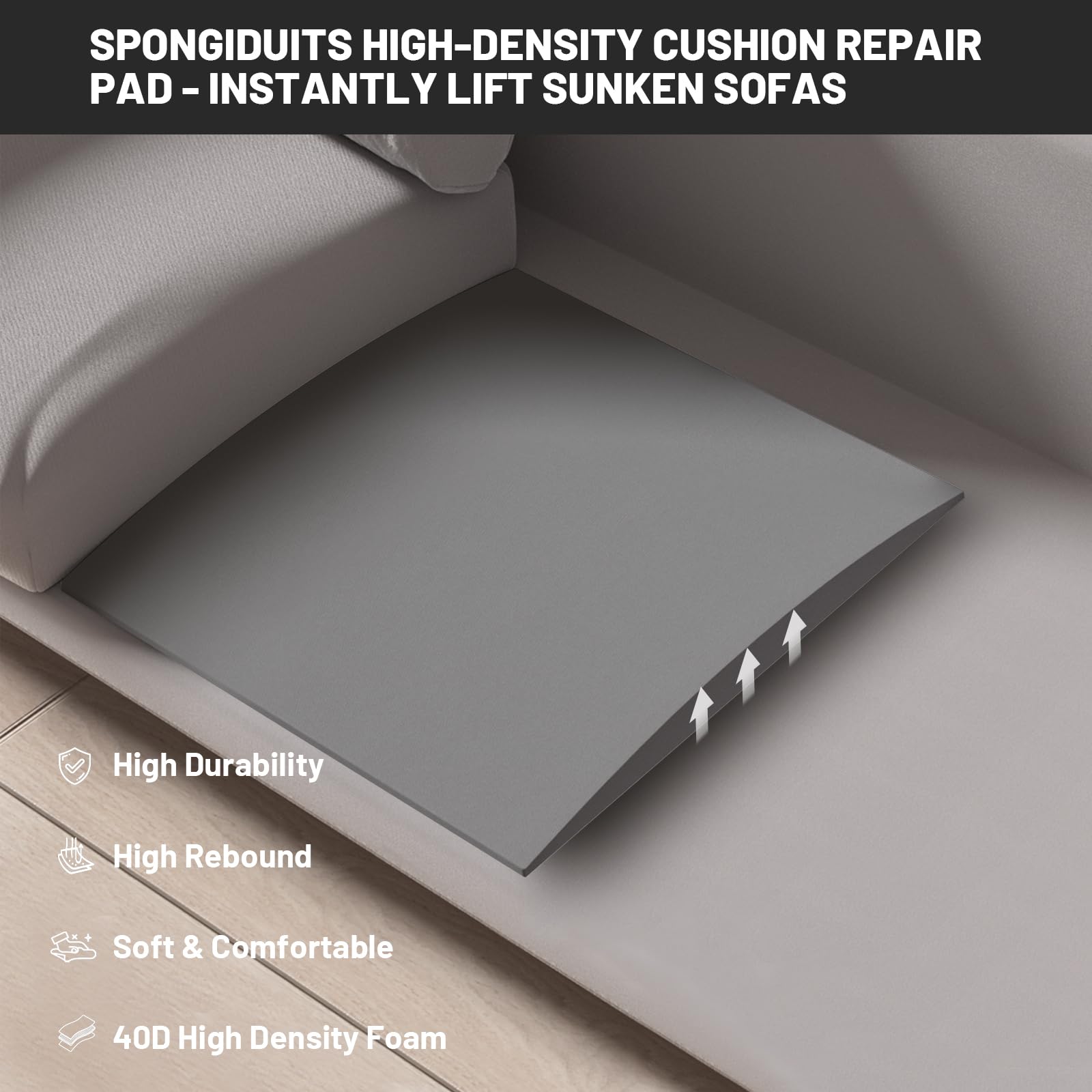 Spongiduits Couch Cushion Support for Sagging Seat, 20"x20"x2" 40D High Density Curved Foam Sofa Cushion Support, Under-Cushion Sag Repair,Grey Set of 2