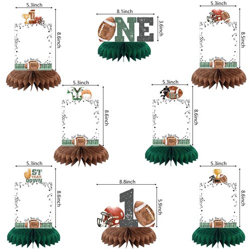 First Year Down Birthday Party Decorations, Football Birthday Party Decorations Honeycomb Centerpieces for Table, Football Photo Table Party Supplies for First Birthday Decorations for Boys