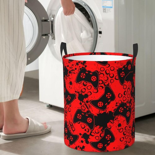 Gbuzozie Game Joysticks Red Background Round Laundry Hamper Storage Basket Toys Clothes Organizer Bin For Home Bathroom Bedroom Dorm Nursery, 38l