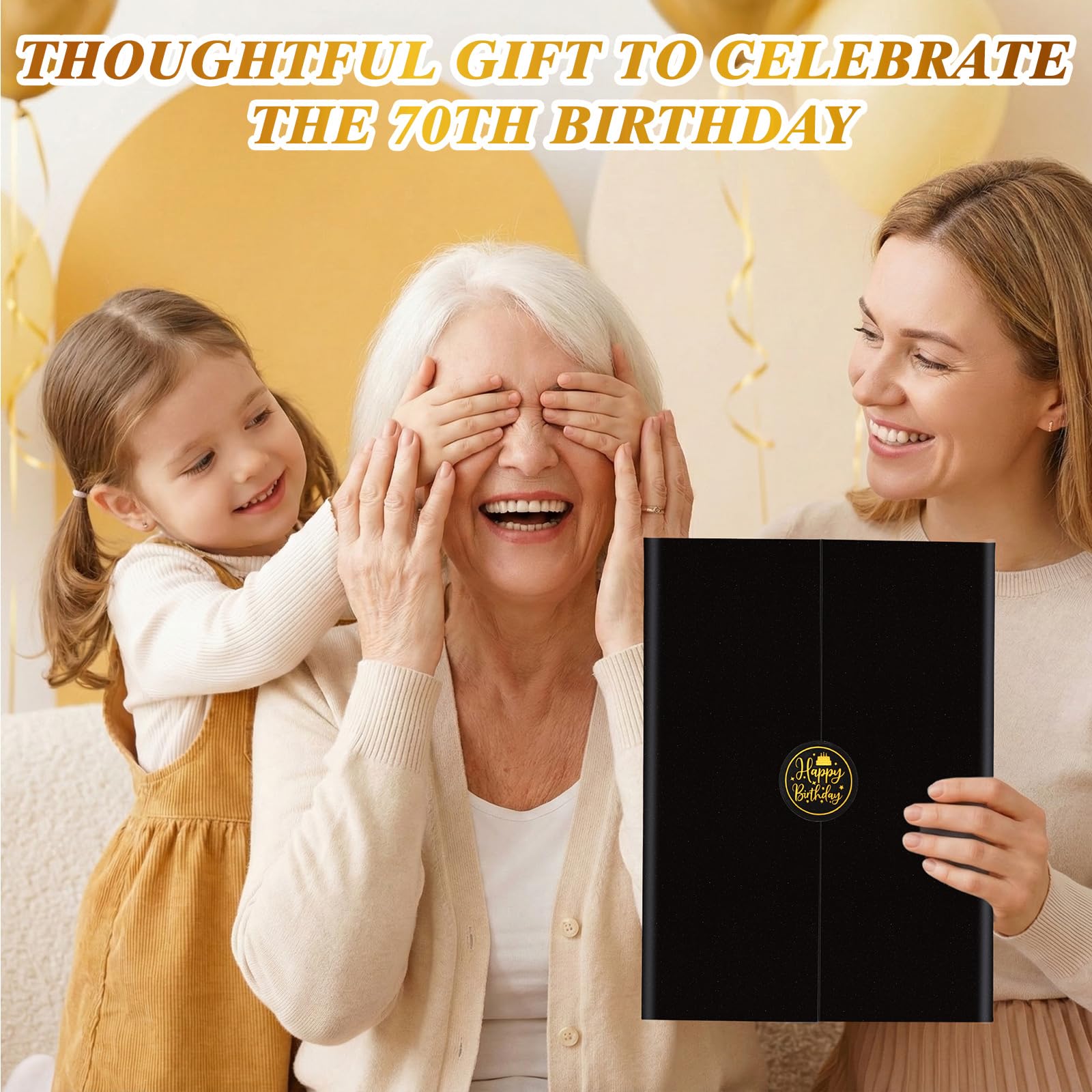 Thboxes Happy 70th Birthday Decorations for Men, Black Gold Signature Guest Book Alternative Cheers to 70 Years Birthday Gifts Creative Signing Card Board for 70th Party Supplies