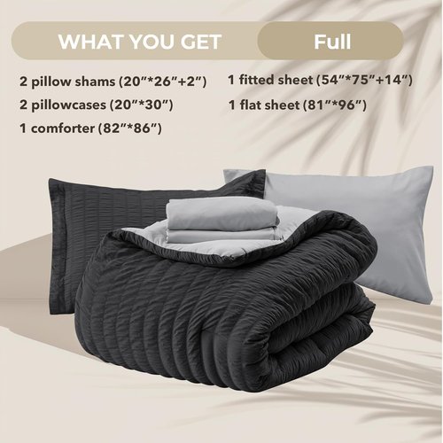 HYMOKEGE Full Size Comforter Set - Luxury 7-Piece All-Season Bedding in Black/Light Grey